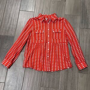 Anthropologie Ivy Jane Red Teacups Button-down Shirt Size Medium